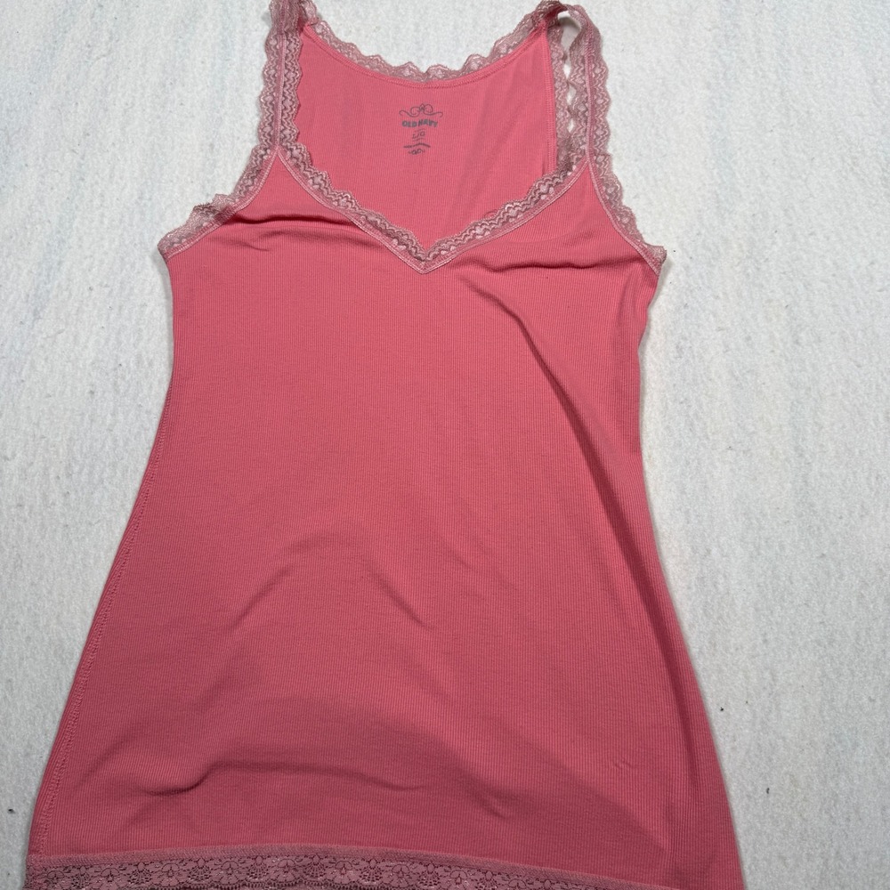 Old Navy Womens Coral Pink Ribbed Lace Trim V-Neck Tank Top Camisole Large